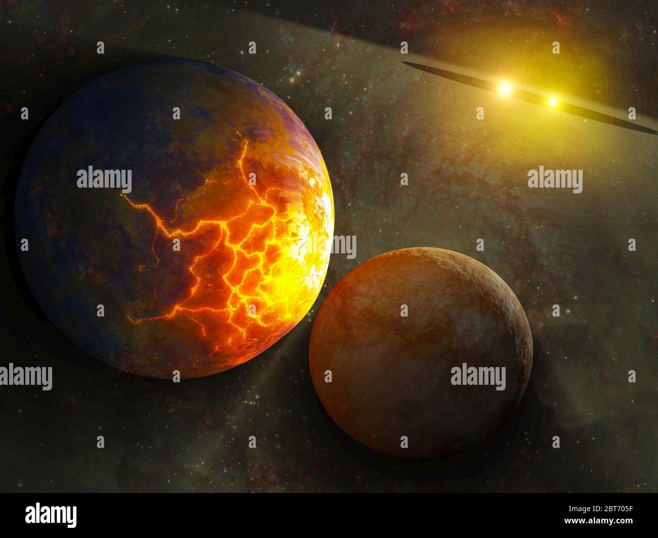 collision of planets in space. Elements of this image furnished by NASA. 3D art illustration. Stock Photo