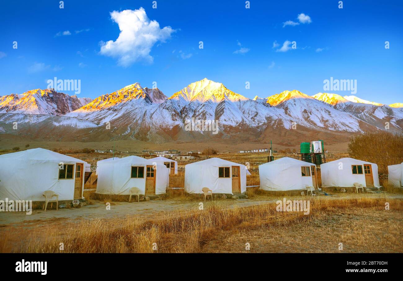 Normadic Camp near Pangong Lake in Ladakh, India. Stock Photo