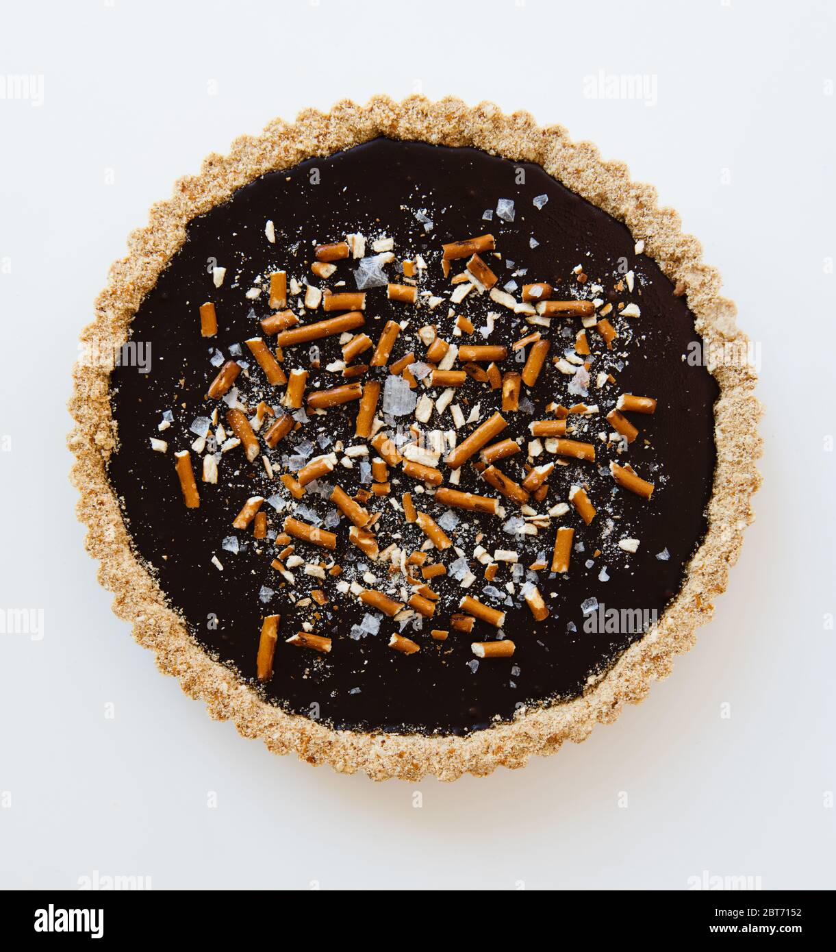 Chocolate tart with pretzel topping Stock Photo Alamy