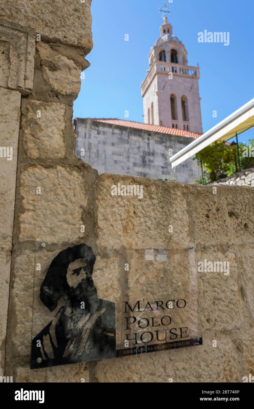 Marco Polo House and Katedrala Svetog Marka in Korcula Town, Korcula, Dalmatia, Croatia, Europe Stock Photo