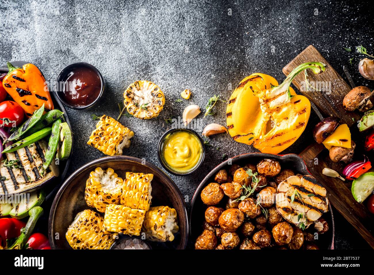 Assortment various barbecue vegan food, set of grill veggies, vegetable