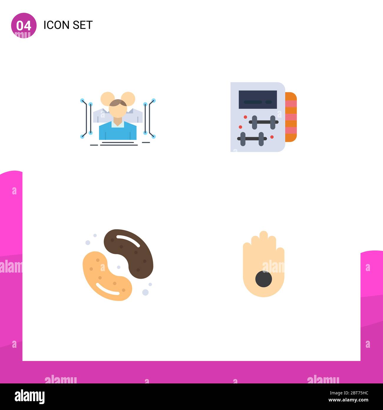 Pack of 4 creative Flat Icons of anthropometry, candy, human, gym, food Editable Vector Design Elements Stock Vector