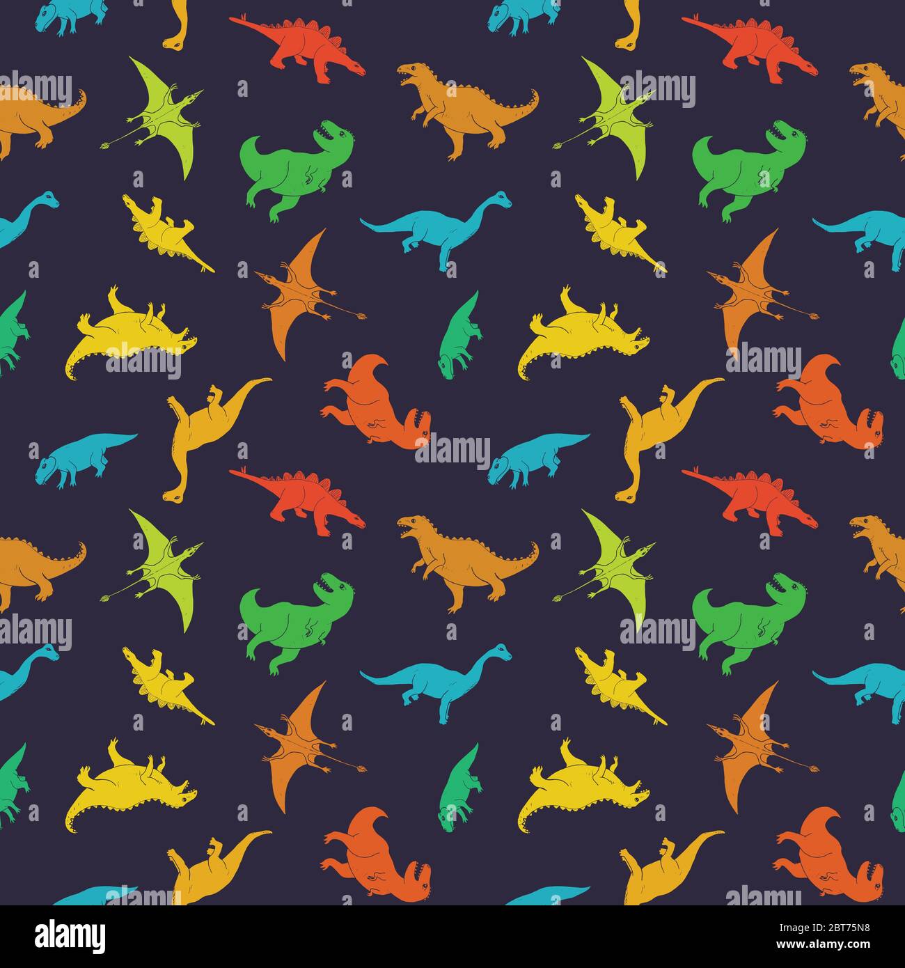 Dino Seamless Pattern, Cute Cartoon Hand Drawn Dinosaurs Doodles Vector ...