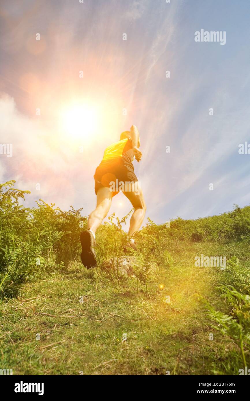 Man jogging in countryside, backview Stock Photo
