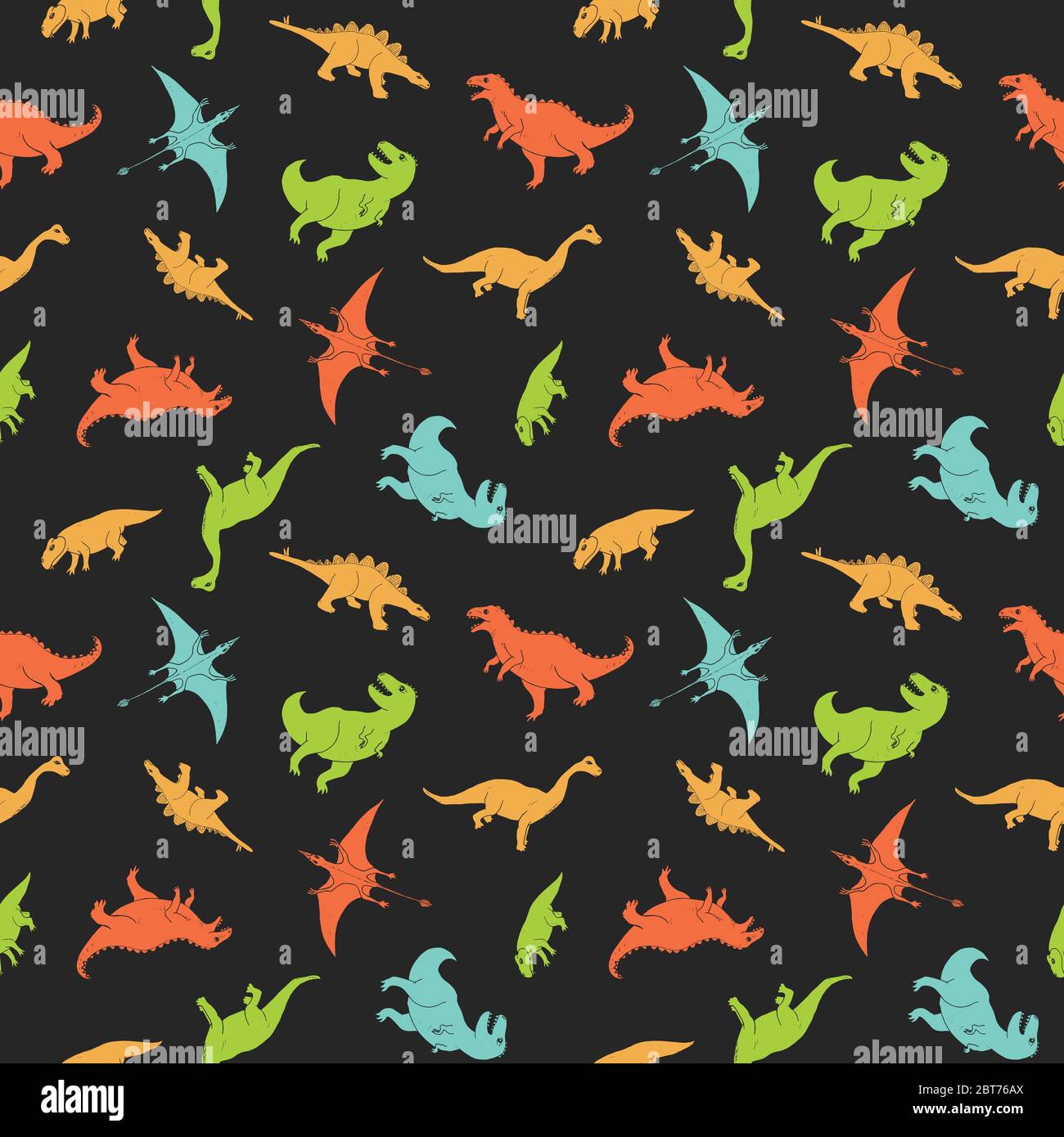 Dino Seamless Pattern, Cute Cartoon Hand Drawn Dinosaurs Doodles Vector ...