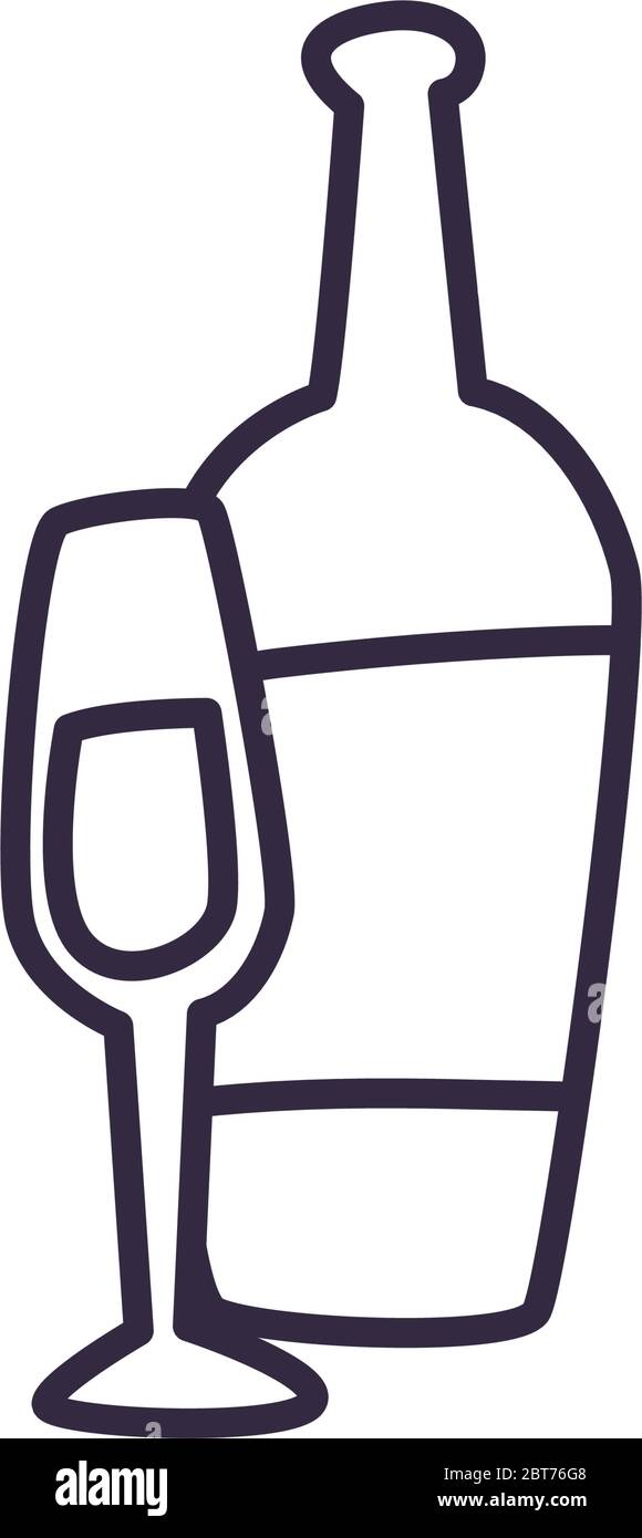 Wine bottle and cup line style icon design, Winery alcohol drink ...