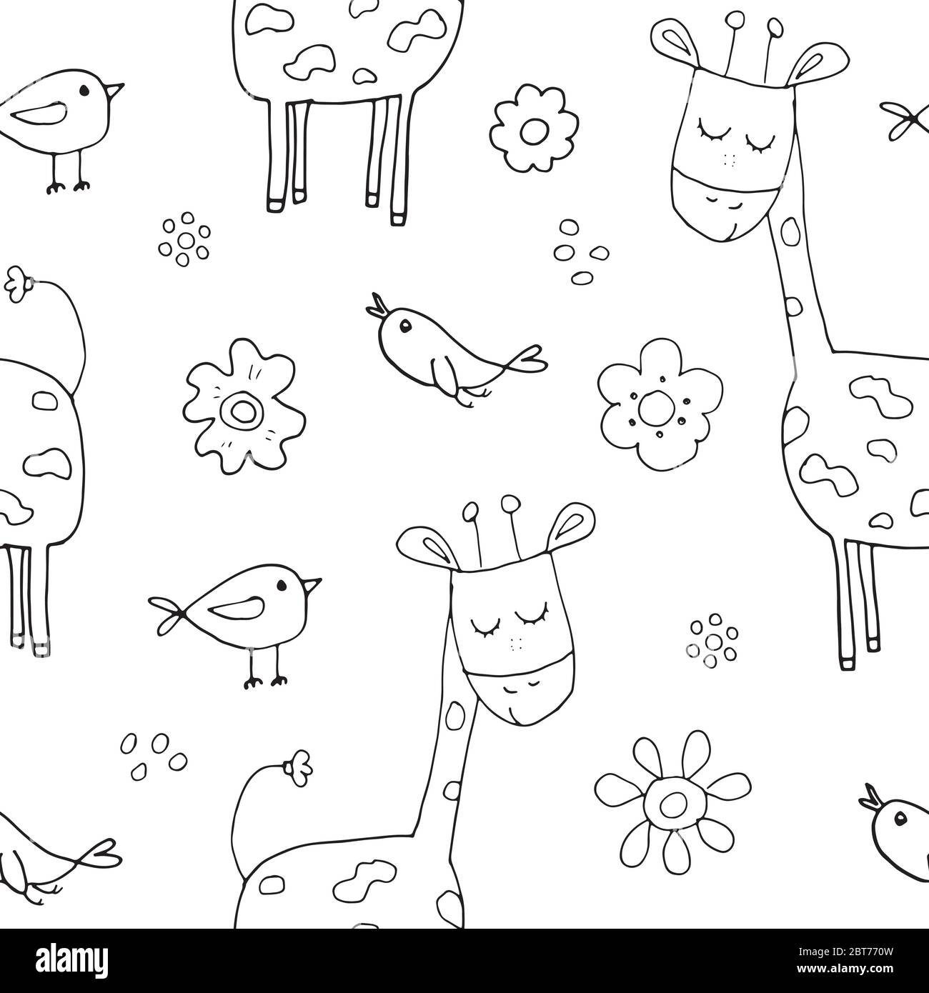 Cute Giraffe Seamless Pattern, Cartoon Hand Drawn Animal Doodles Vector ...