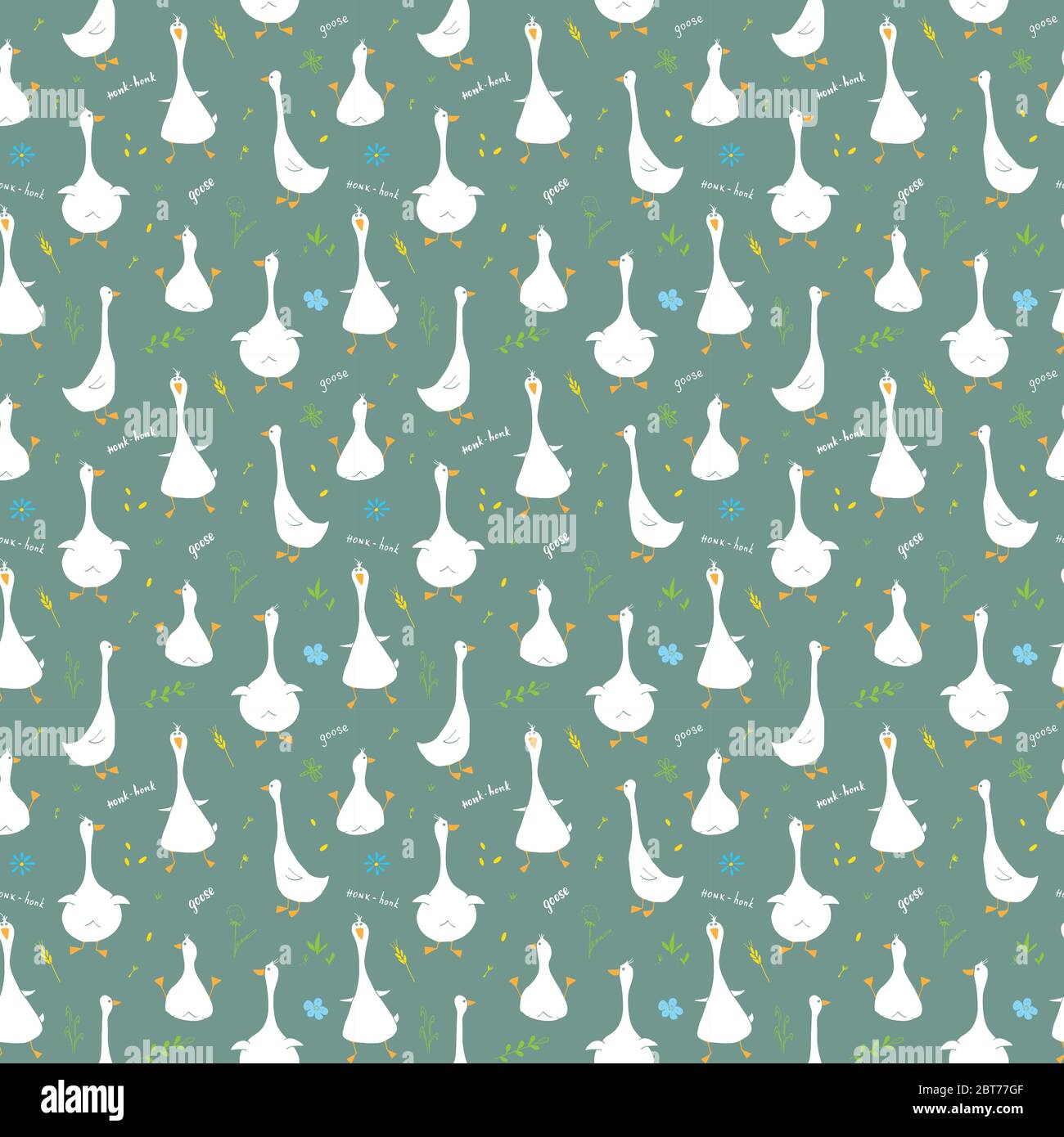 Cute Goose Seamless Pattern, Cartoon Hand Drawn Goose Doodles Vector ...