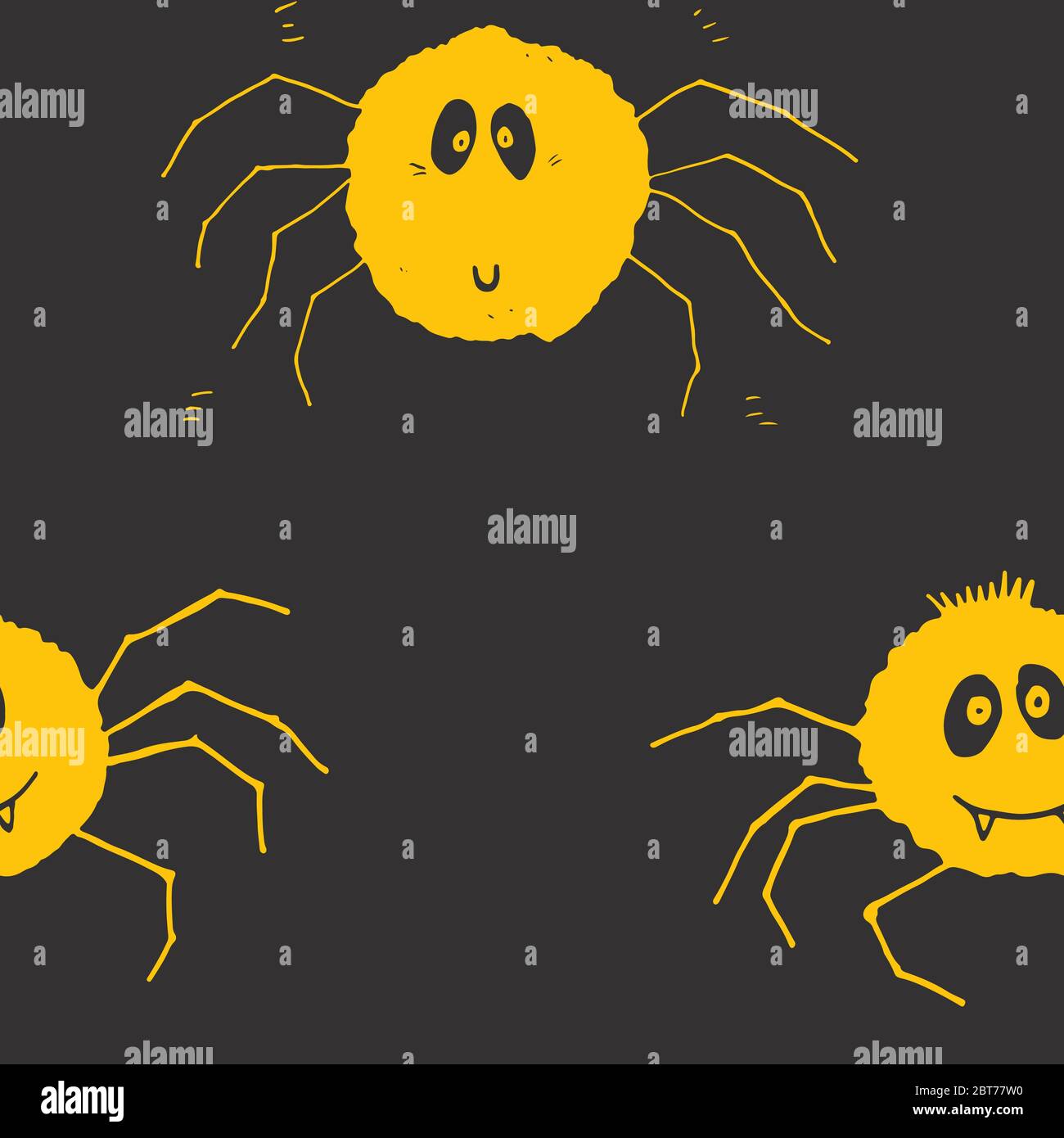 Cute Spider Seamless Pattern, Cartoon Hand Drawn Spider Doodles Vector ...