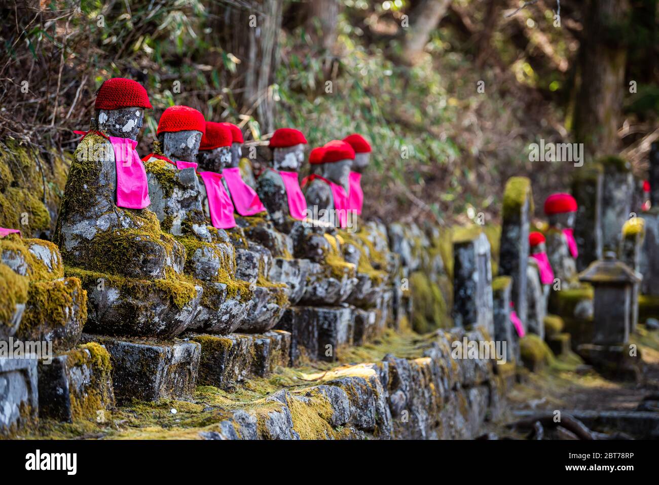 Famous stone Jizo statues row in Kanmangafuchi Abyss, Nikko, Tochigi in