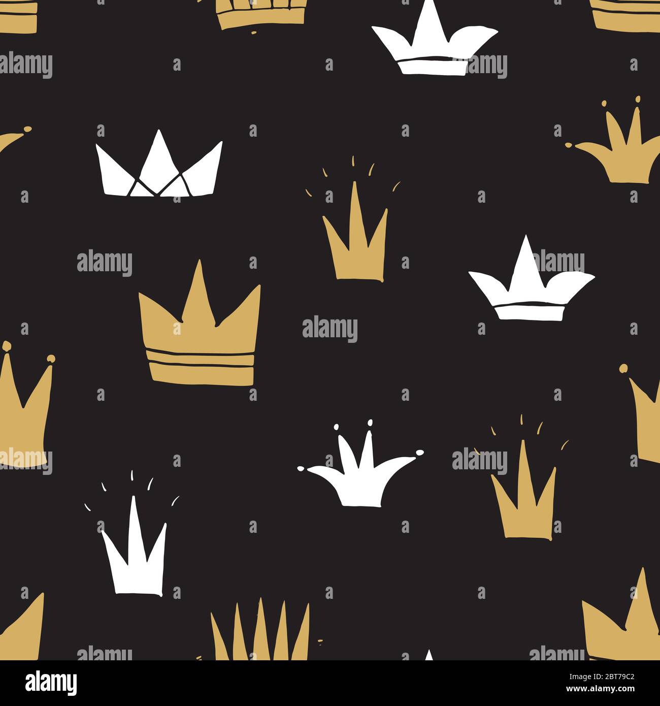 Crown Seamless Pattern, hand drawn royal doodles background, Vector ...