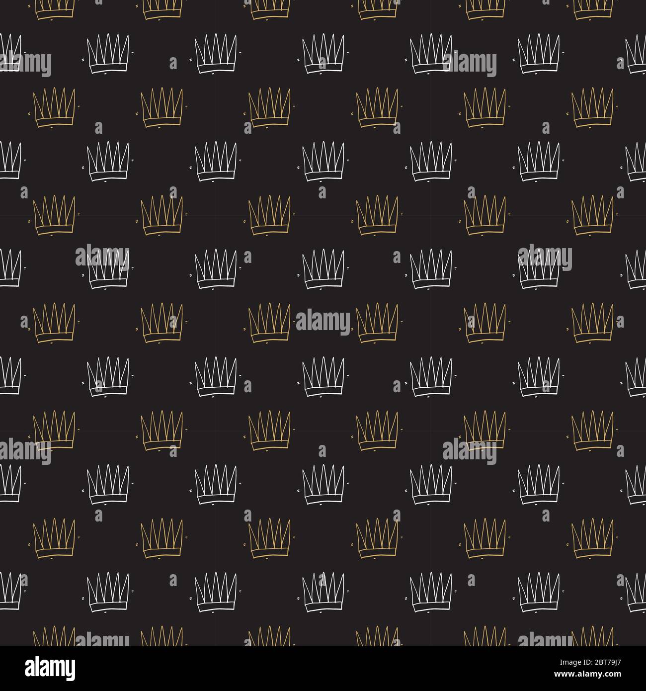 Crown Seamless Pattern, hand drawn royal doodles background, Vector ...