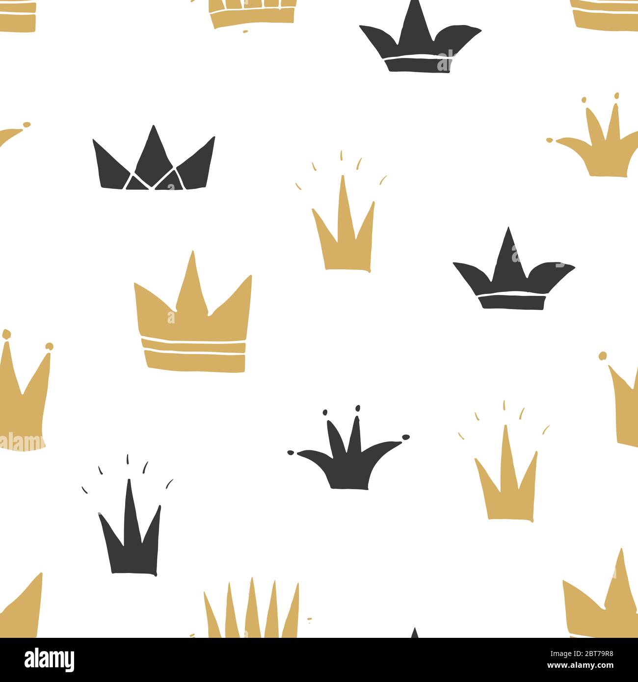 Crown Seamless Pattern, hand drawn royal doodles background, Vector ...