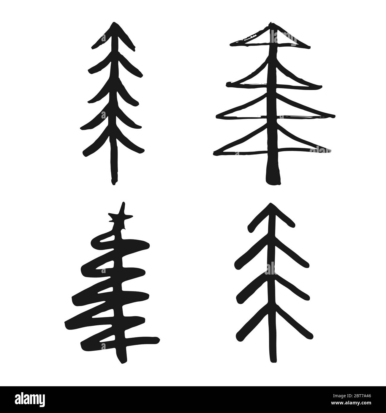 Christmas Tree Hand Drawn Set Pine Trees Collection Vector Illustration Isolated On White Background Stock Vector Image Art Alamy