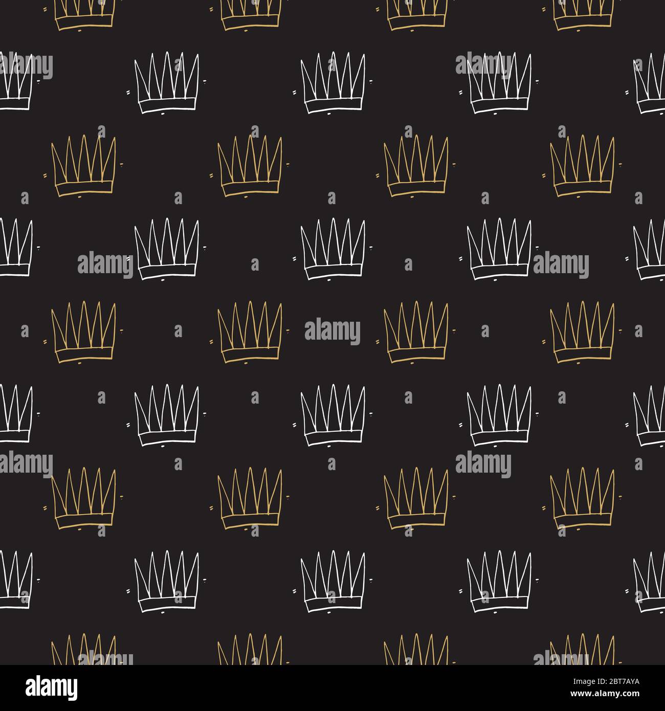 Crown Seamless Pattern, hand drawn royal doodles background, Vector ...