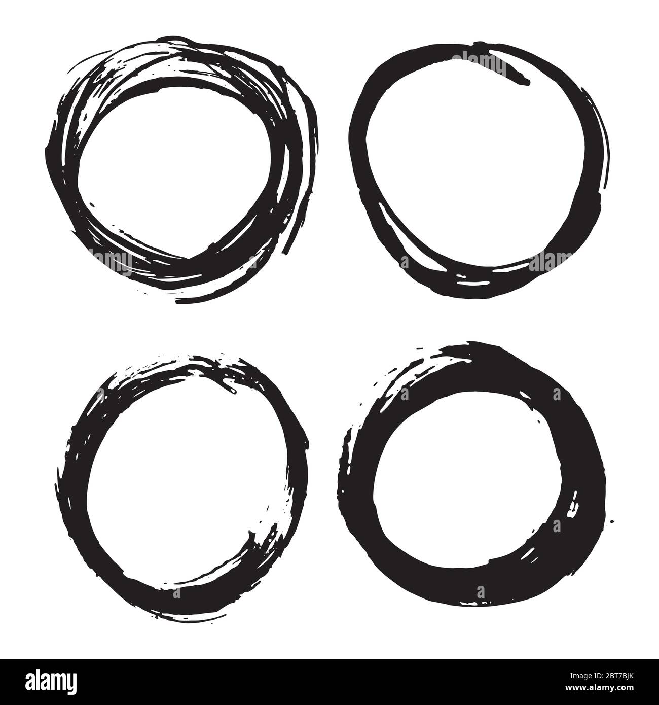 Round Frames, grunge textured hand drawn elements set, vector ...