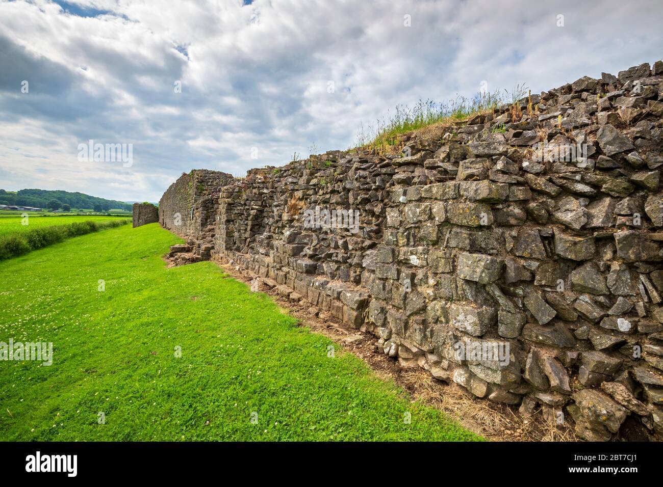 The stone blocks of the defensive south wall of the Roman Town ‘Venta Silurum’ at Caerwent, Wales Stock Photo