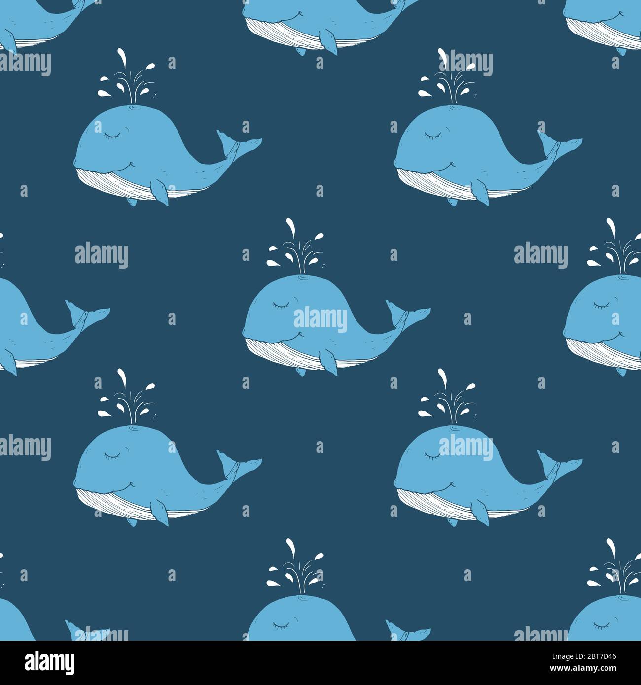 Cute Whale Seamless Pattern Cartoon Hand Drawn Animal Doodles Vector ...