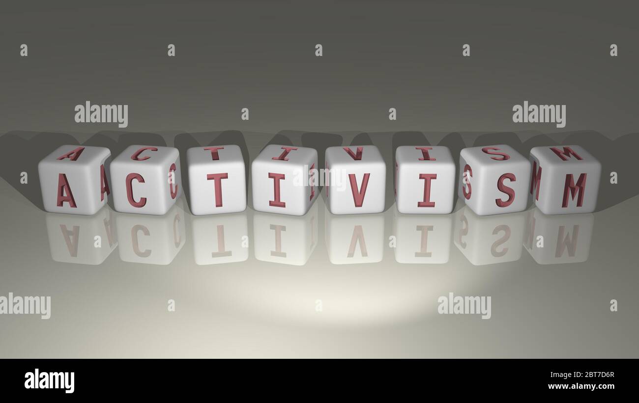 shiny ACTIVISM built by cubic letters from the top perspective ...
