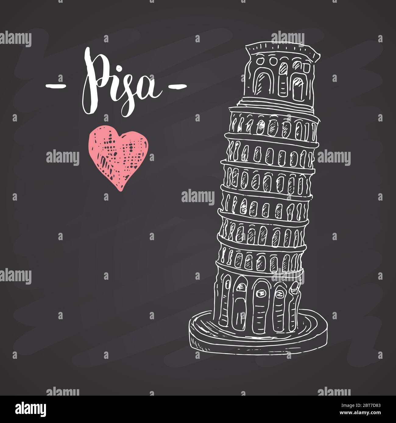 Leaning Tower of Pisa hand drawn sketch with lettering. vector ...