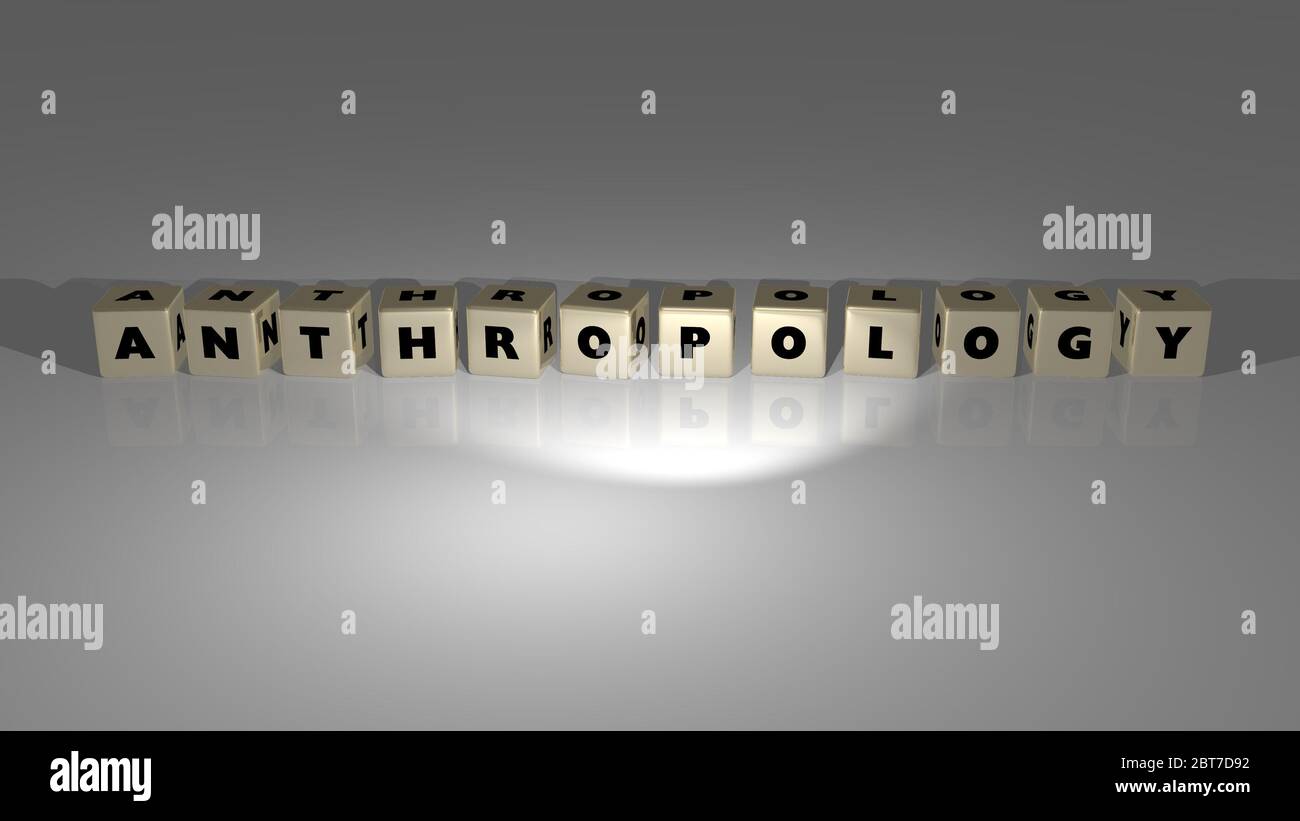 Anthropology arranged by golden cubic letters on a mirror floor, concept meaning and presentation. 3D illustration Stock Photo
