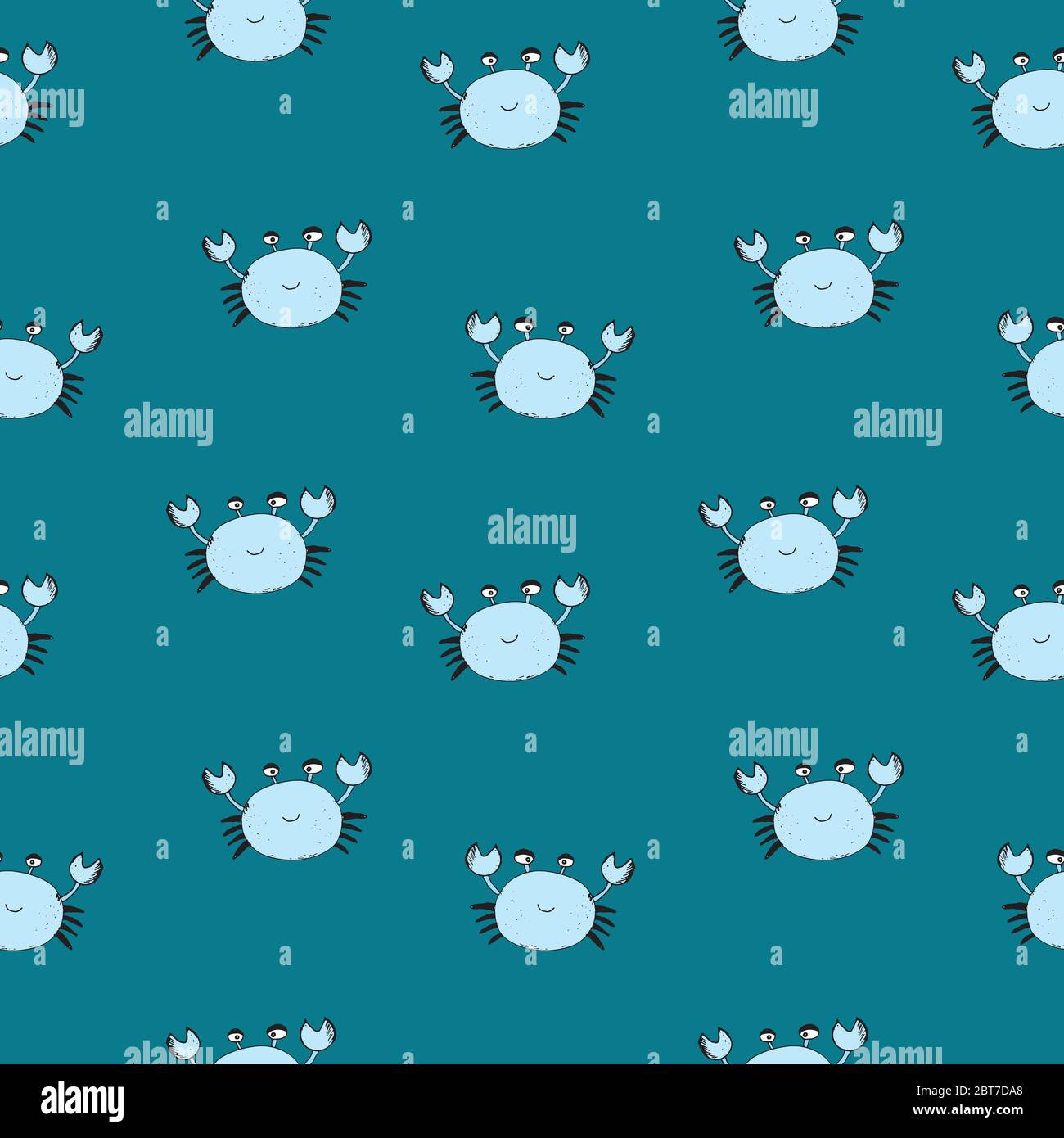 Cute Crab Seamless Pattern, Cartoon Hand Drawn Animal Doodles Vector ...
