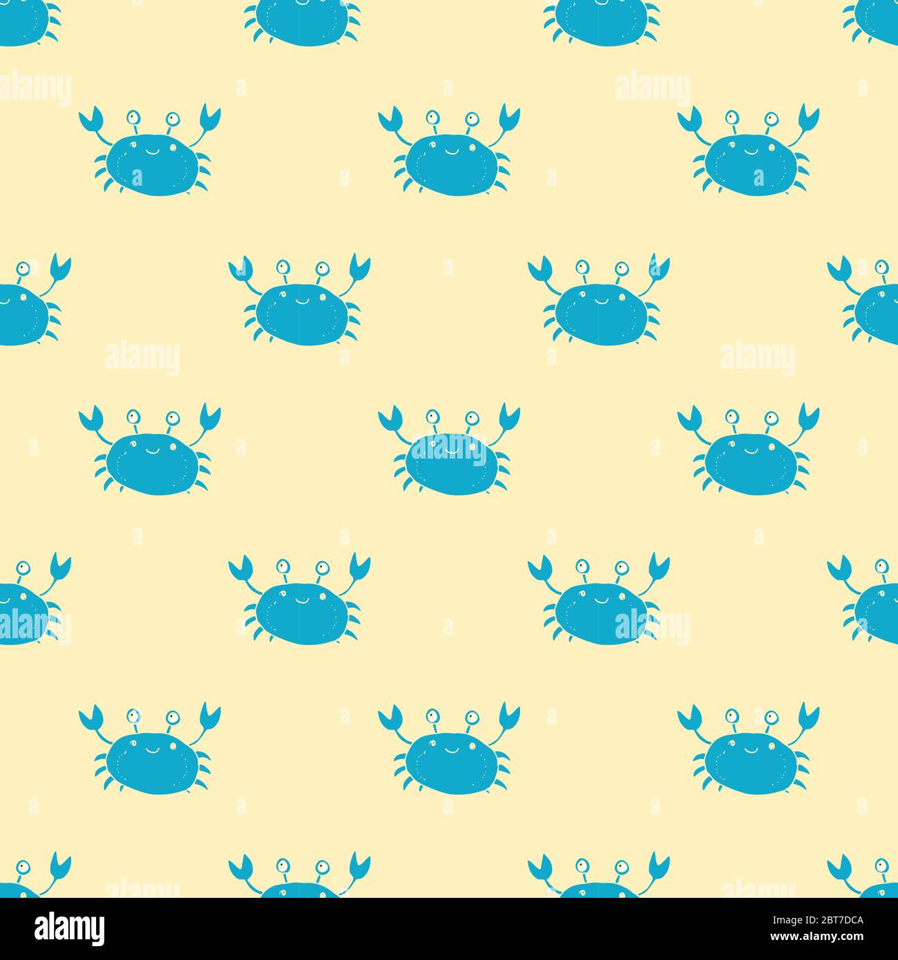 Cute Crab Seamless Pattern, Cartoon Hand Drawn Animal Doodles Vector ...