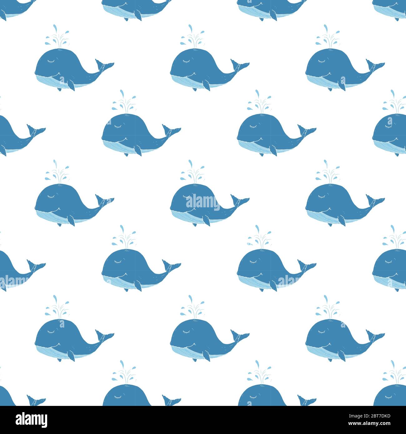 Cute Whale Seamless Pattern Cartoon Hand Drawn Animal Doodles Vector ...