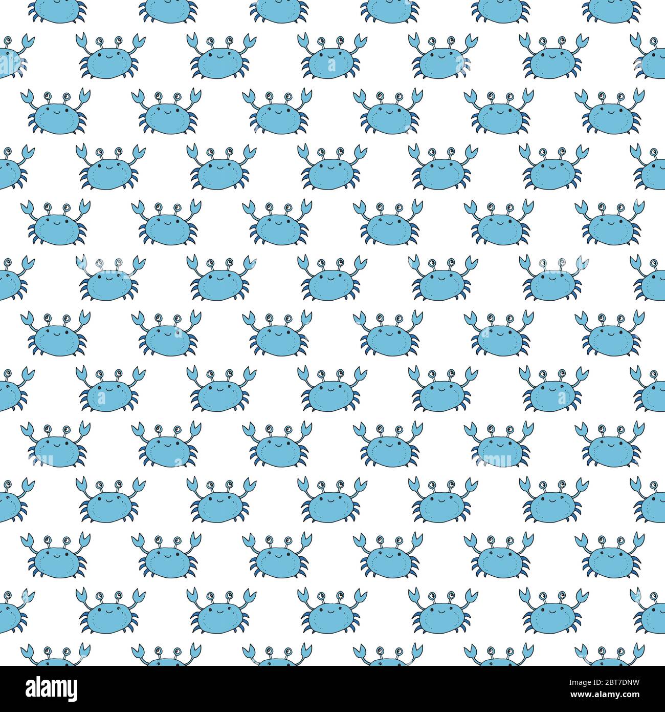 Cute Crab Seamless Pattern, Cartoon Hand Drawn Animal Doodles Vector ...