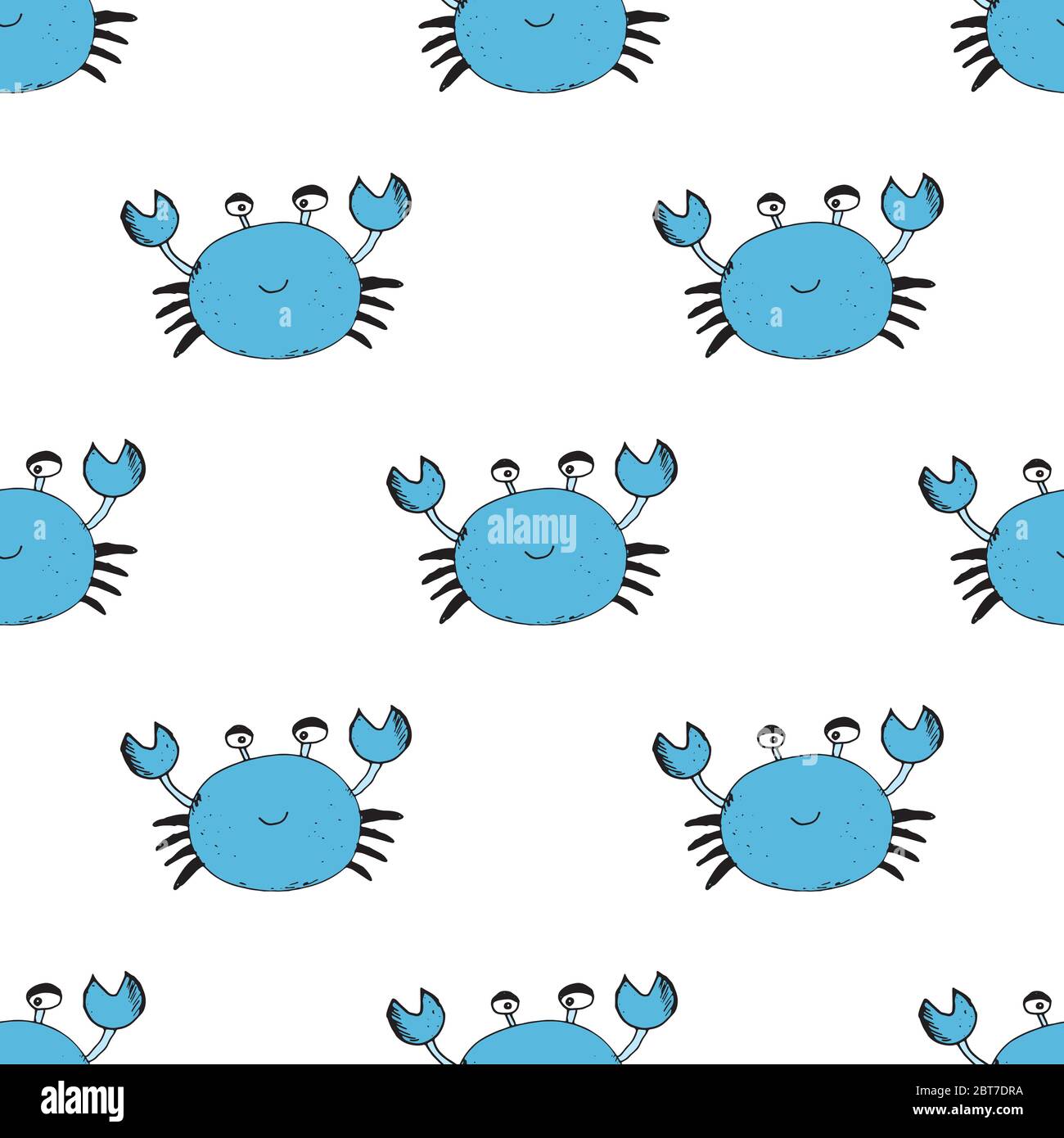 Cute Crab Seamless Pattern, Cartoon Hand Drawn Animal Doodles Vector ...
