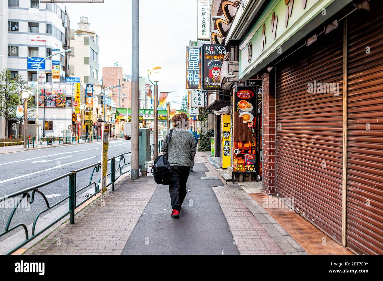 Tokyo, Japan - March 28, 2019: Shinjuku okubo area sidewalk in morning ...