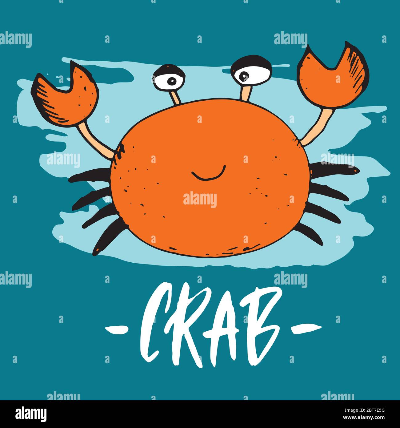 Cute Crab Cartoon Hand Drawn Animal Doodles Vector Illustration ...