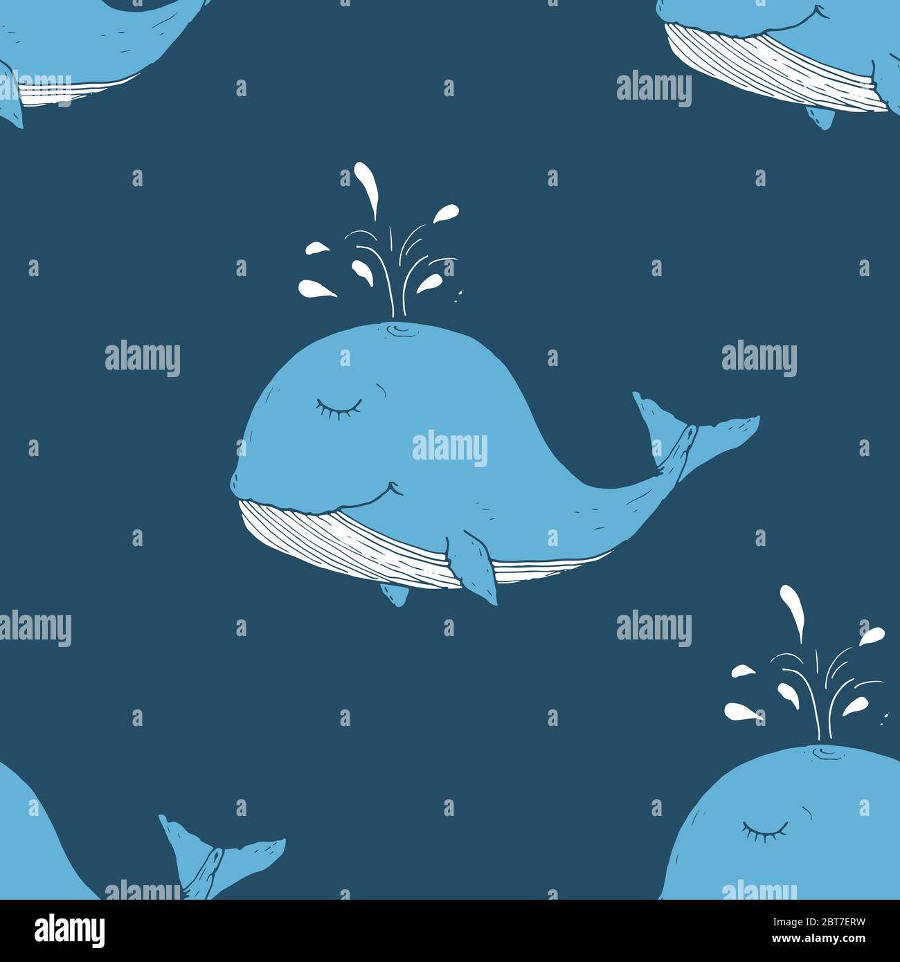 Cute Whale Seamless Pattern Cartoon Hand Drawn Animal Doodles Vector ...