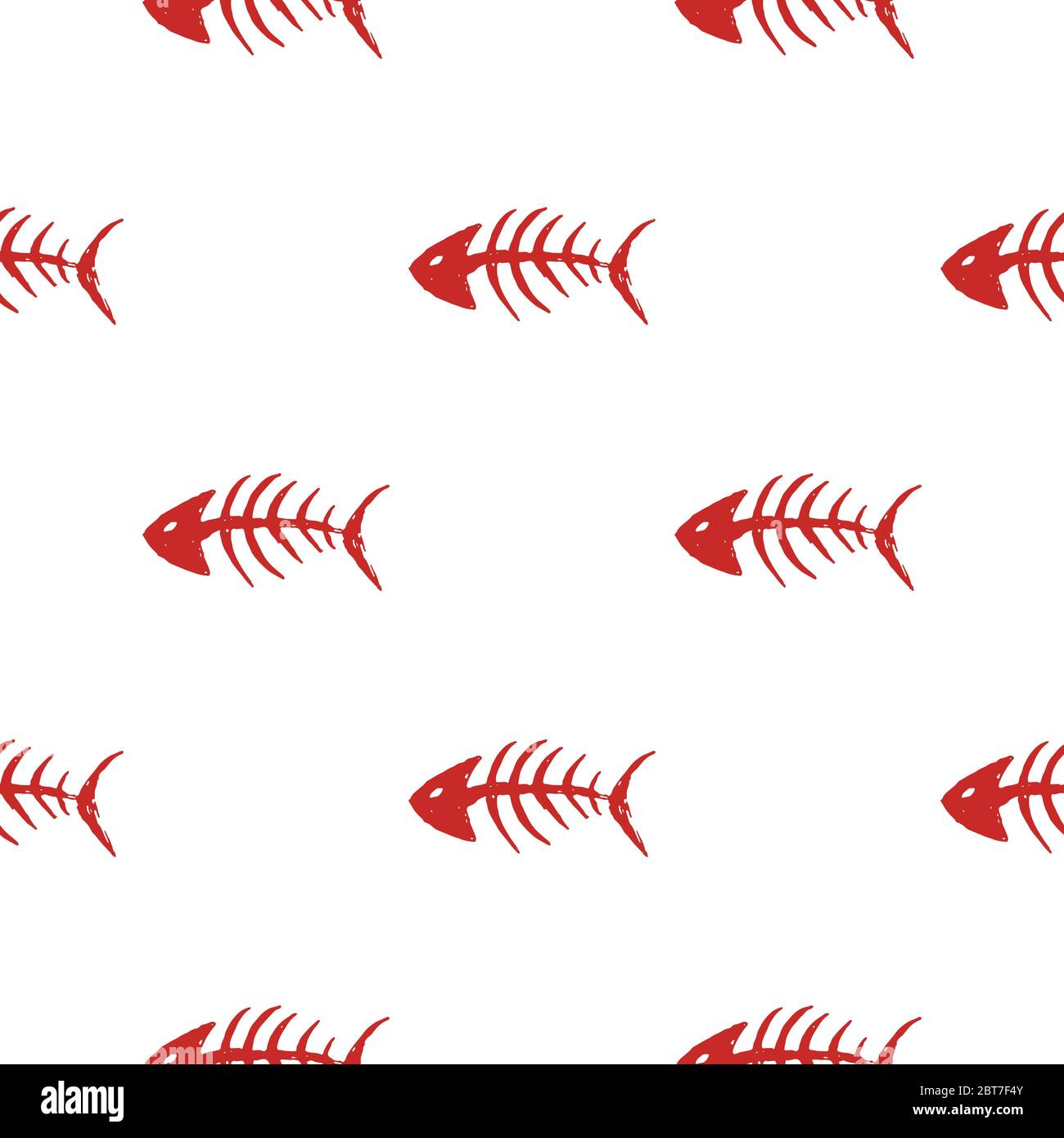 Fish bones Seamless pattern. Fish skeleton doodle, Hand drawn Cartoon