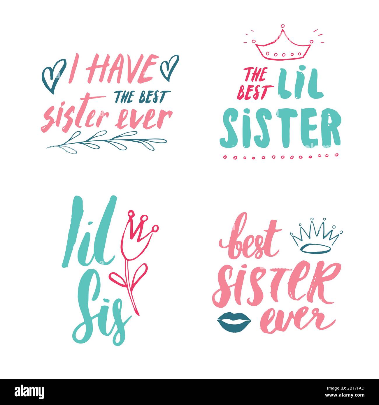 Sister calligraphic Lettering signs set, child nursery printable phrase ...
