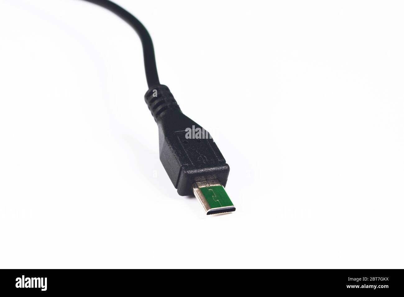Black micro USB cable isolated on white background Stock Photo