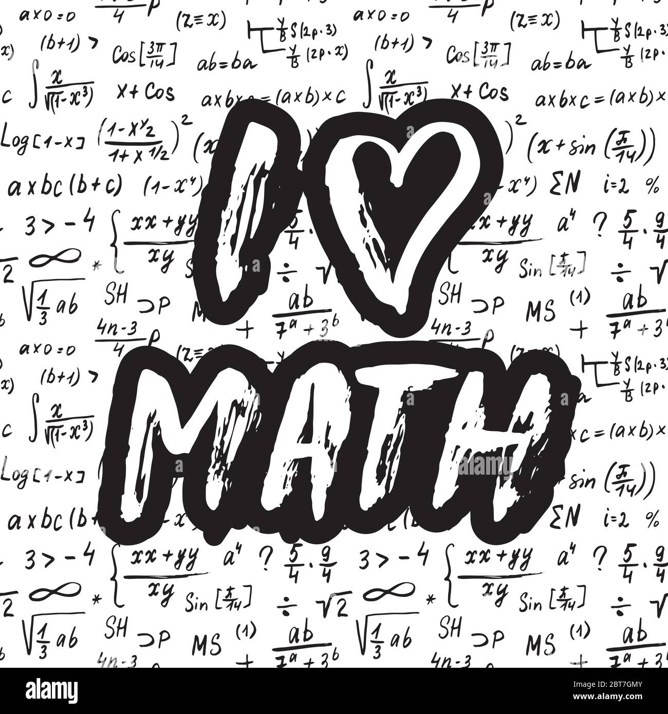I love Math lettering quote, Hand drawn calligraphic sign. Vector