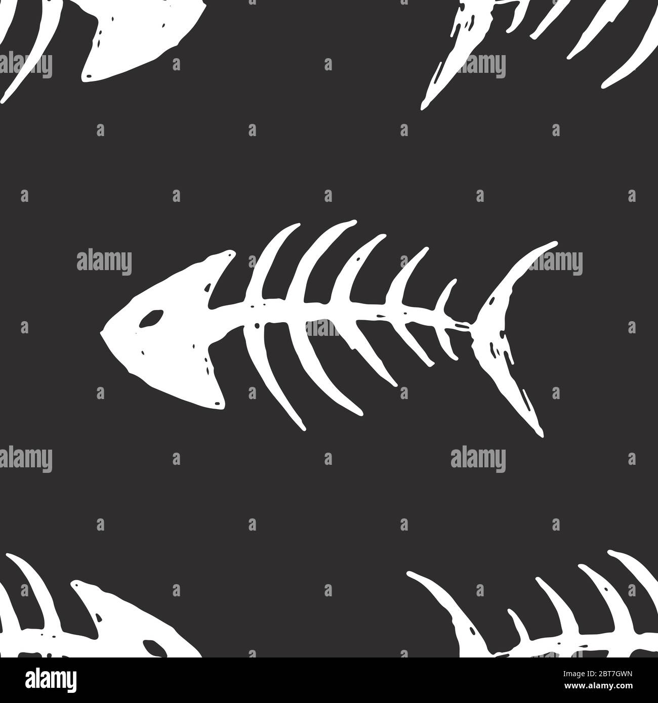 Fish bones Seamless pattern. Fish skeleton doodle, Hand drawn Cartoon
