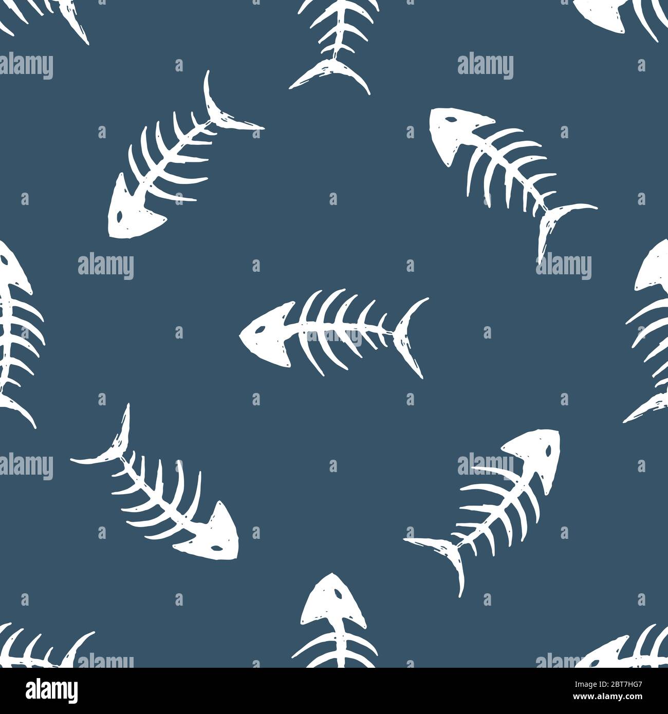 Fish bones Seamless pattern. Fish skeleton doodle, Hand drawn Cartoon Vector illustration Stock