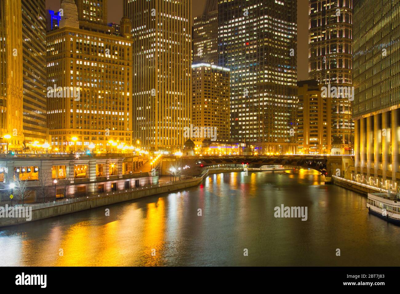 Chicago River at Night Stock Photo - Alamy