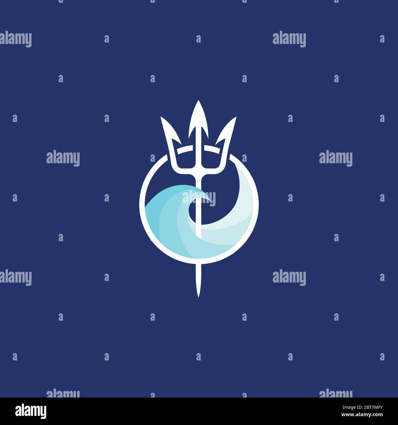 Neptune trident logo and sea wave. The symbol of the god of the seas is the trident of Poseidon. Stock Vector