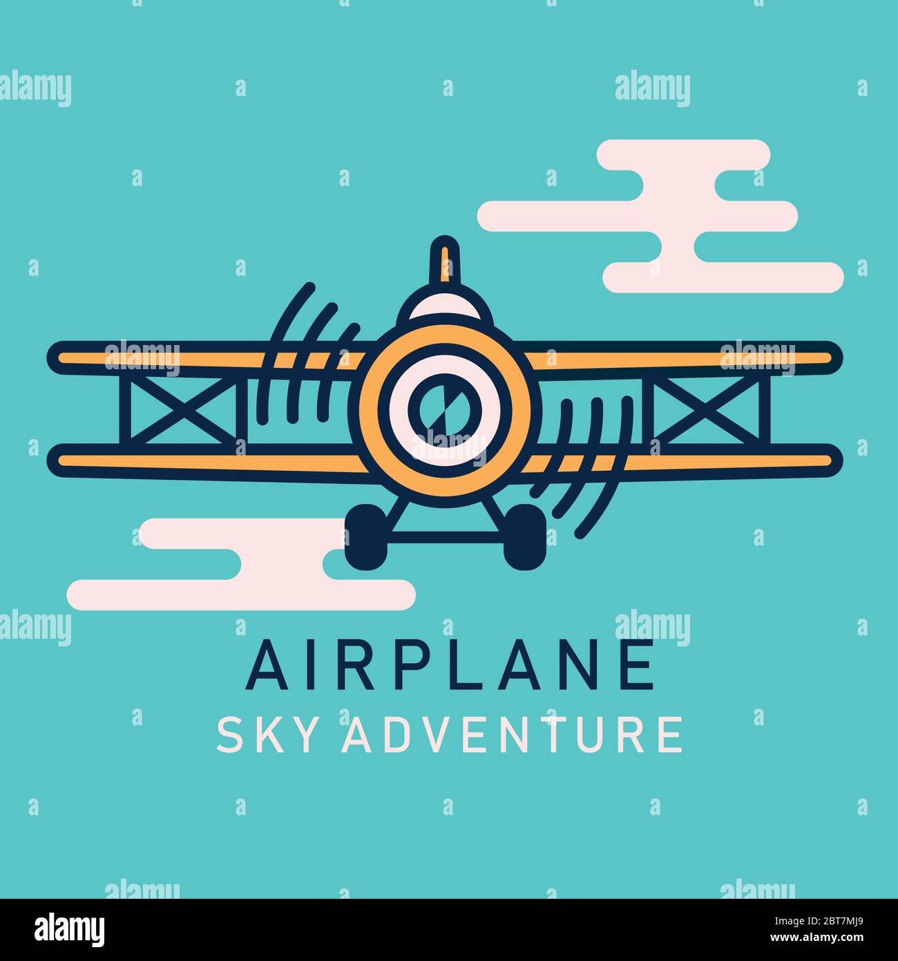 Retro airplane flat image. Retro airplane flying in the sky Stock Vector