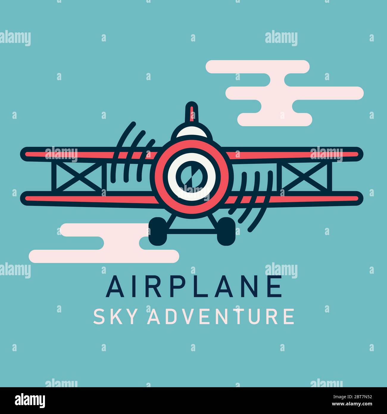 Retro airplane flat image. Retro airplane flying in the sky Stock Vector