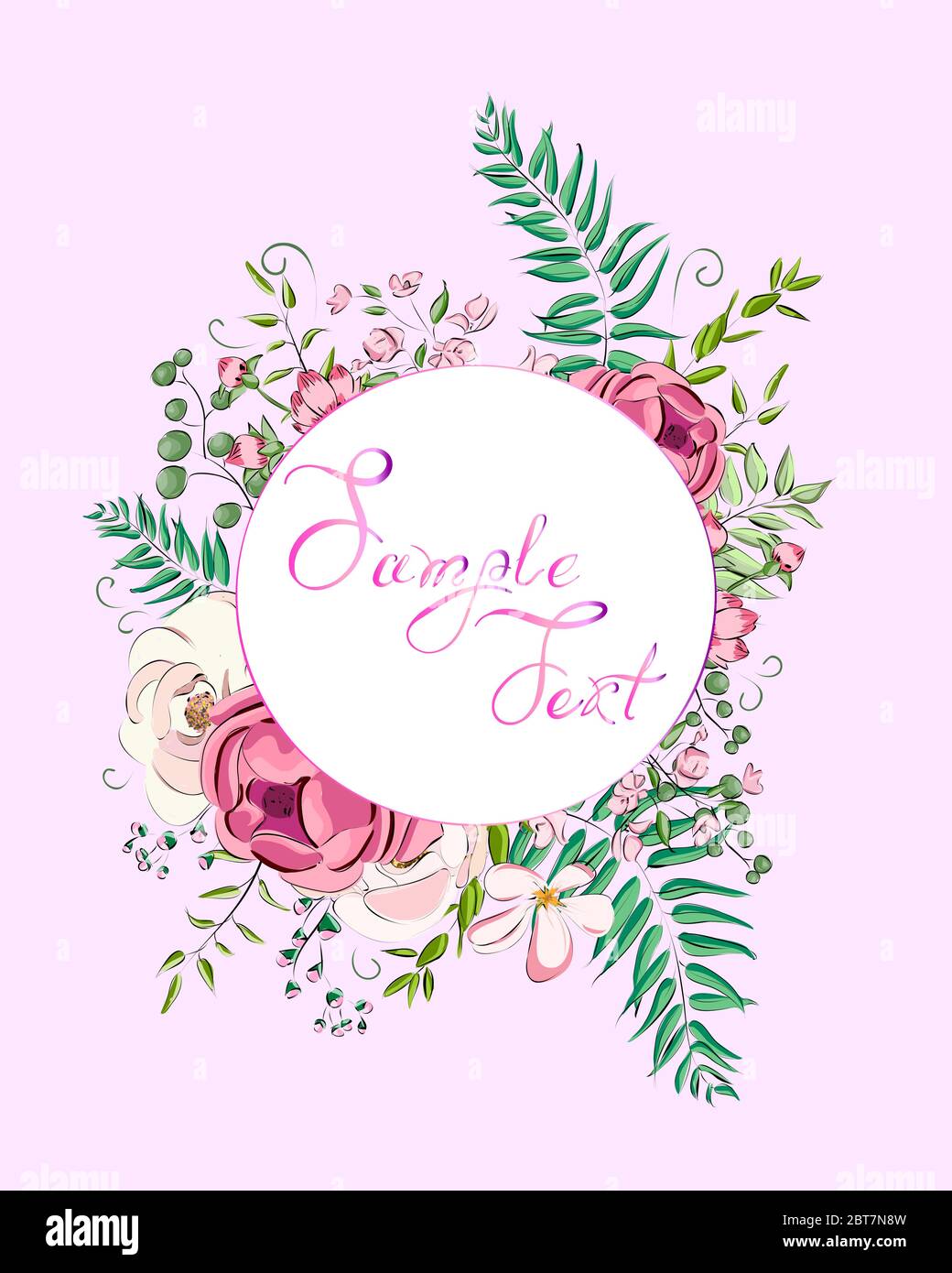 Greeting card with roses can be used as invitation card for wedding, birthday and other holiday and pink background. illustration Stock Vector