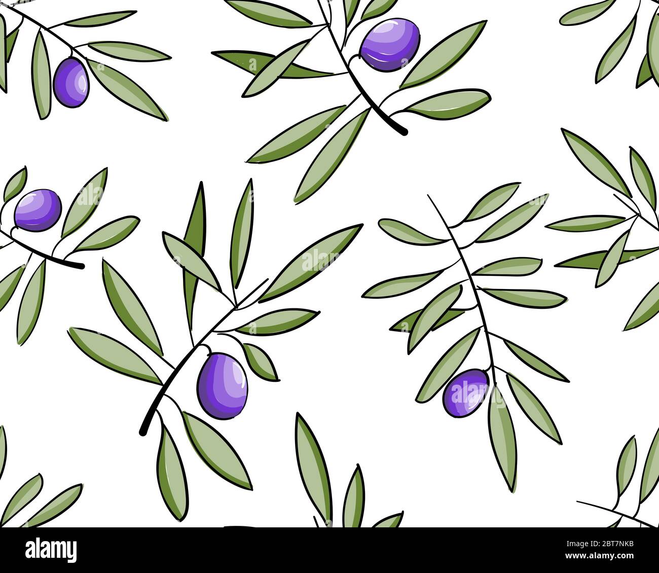 Seamless pattern olive tree twigs isolated on white. Vintage olive background Stock Vector