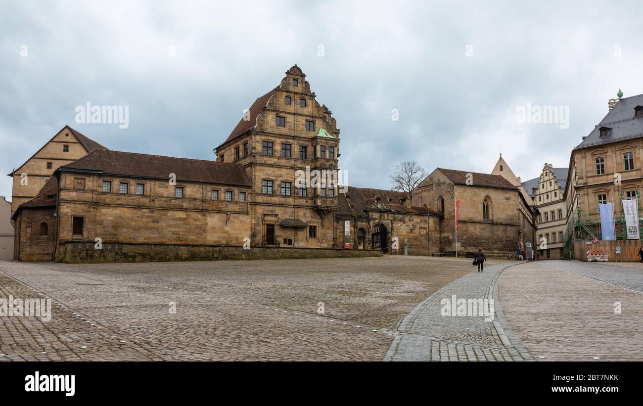 Panorama with Alte Hofhaltung (old court) & Domplatz (cathedral square). Historical residence of the prince-bishops. Stock Photo