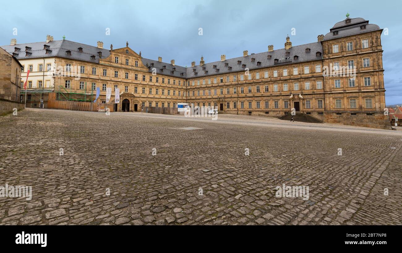 Panorama of Neue Residenz Bamberg (New Residence) and Domplatz (Cathedral Square). The historical building was the residence of the prince bishops. Stock Photo
