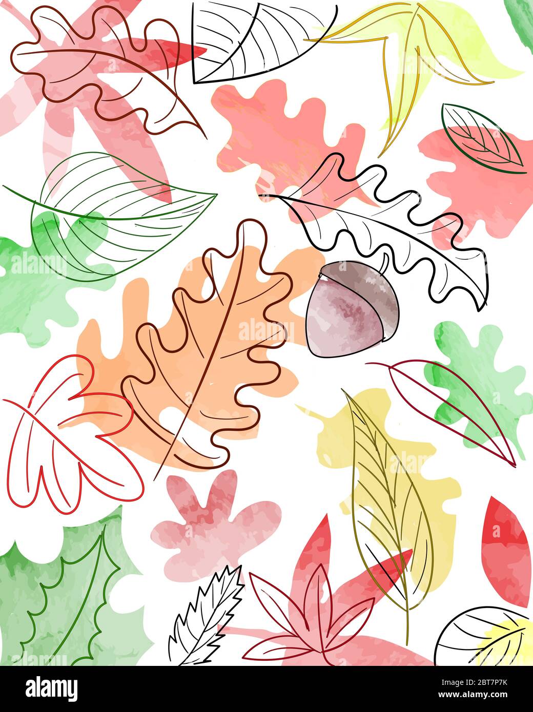 Watercolor autumn nature pattern texture with red, yellow and green tree  leaves on white background. Vector season wallpaper Stock Vector Image \u0026  Art - Alamy, image size:1040x1390