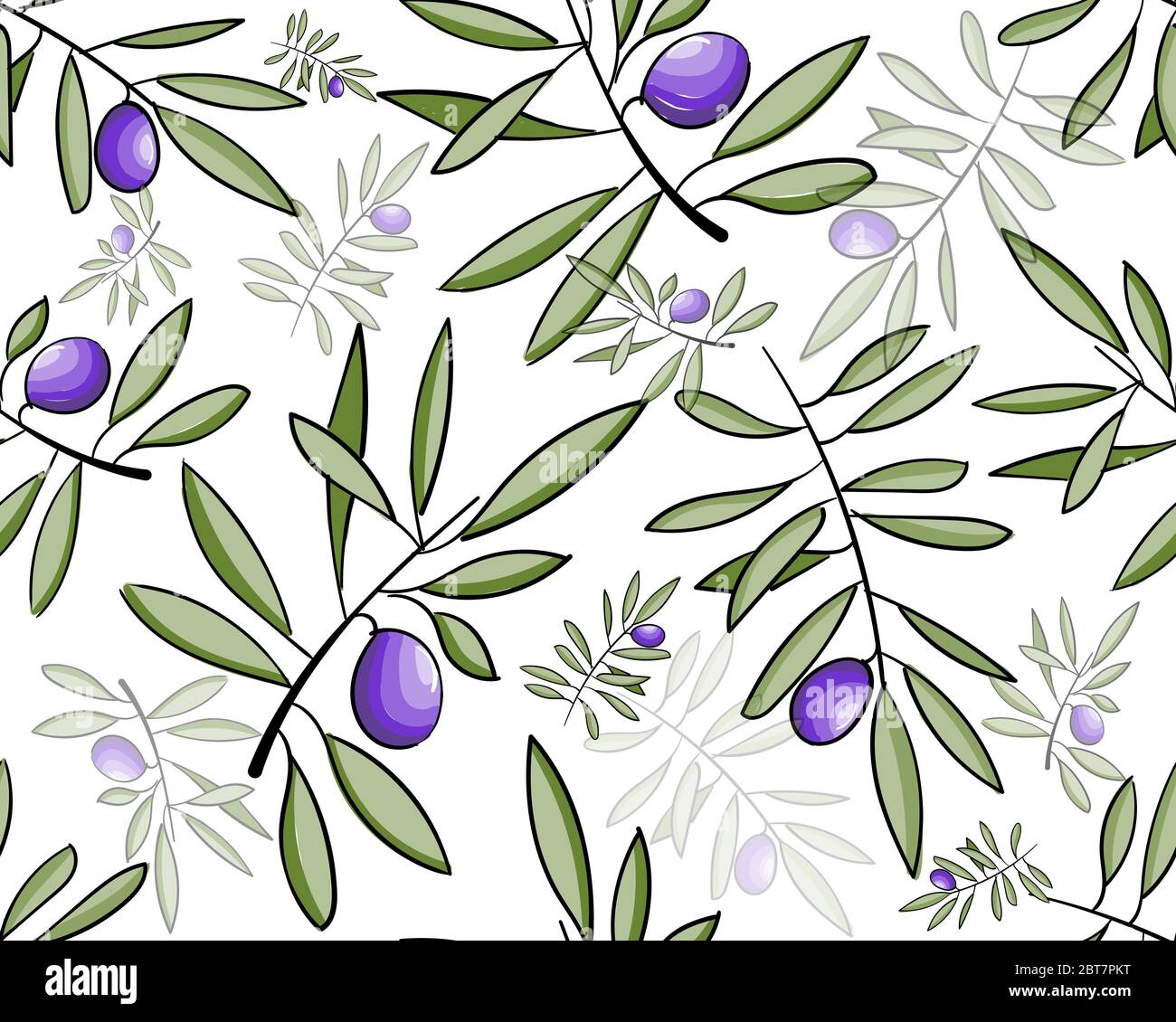 Seamless pattern olive tree twigs isolated on white. Vintage olive background Stock Vector