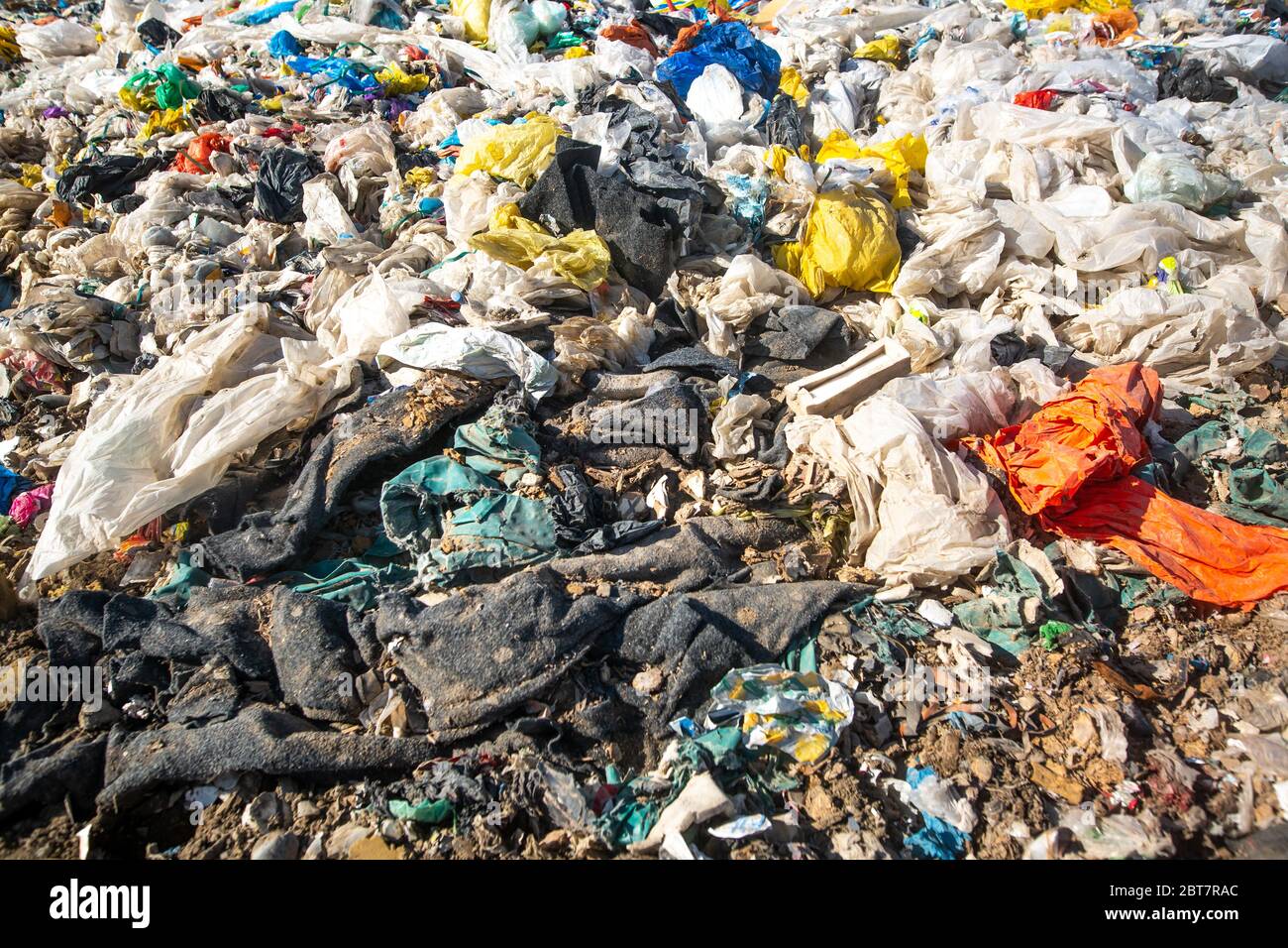 Pollution concept garbage pile in trash, waste dump or a landfill, waste from household, global warning Stock Photo